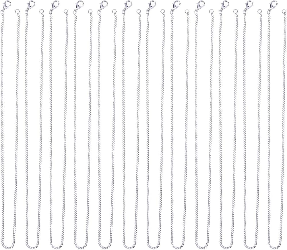 Outus 12 Pack Iron DIY Chain Necklaces Lobster Clasp Link Chain Necklaces Silver Plated (18 Inch)