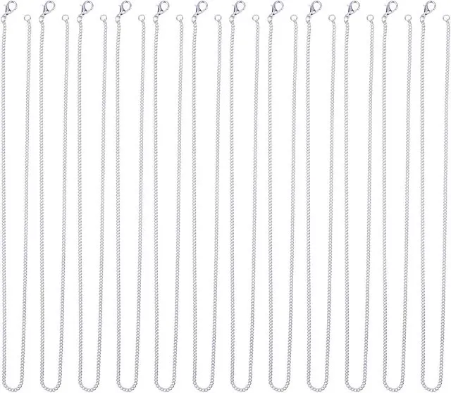 Outus 12 Pack Iron DIY Chain Necklaces Lobster Clasp Link Chain Necklaces Silver Plated (18 Inch)