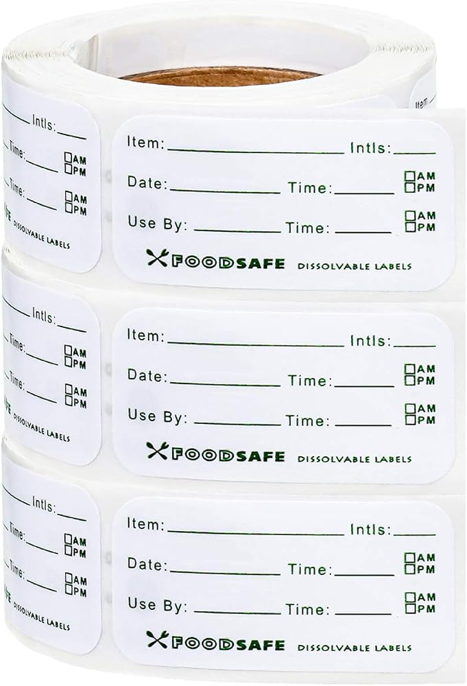 Outus 750 Pieces Removable Food Labels for Containers 1 x 2 Inch Date Stickers Waterproof Food Storage Freezer Tape Roll Easy Write Clean Oil Resistant