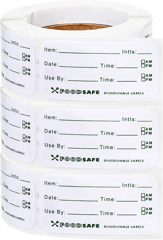 Outus 750 Pieces Removable Food Labels for Containers 1 x 2 Inch Date Stickers Waterproof Food Storage Freezer Tape Roll Easy Write Clean Oil Resistant