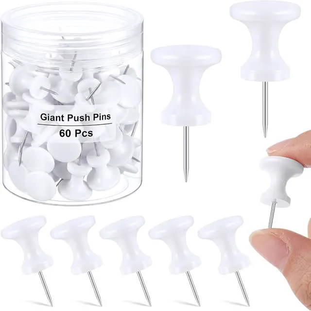 Outus 60 Pcs Giant Push Pins Jumbo Tacks 1/1.8inch Plastic Head for Cork Board Map Posters Decorations Gifts Office School Supplies (White)