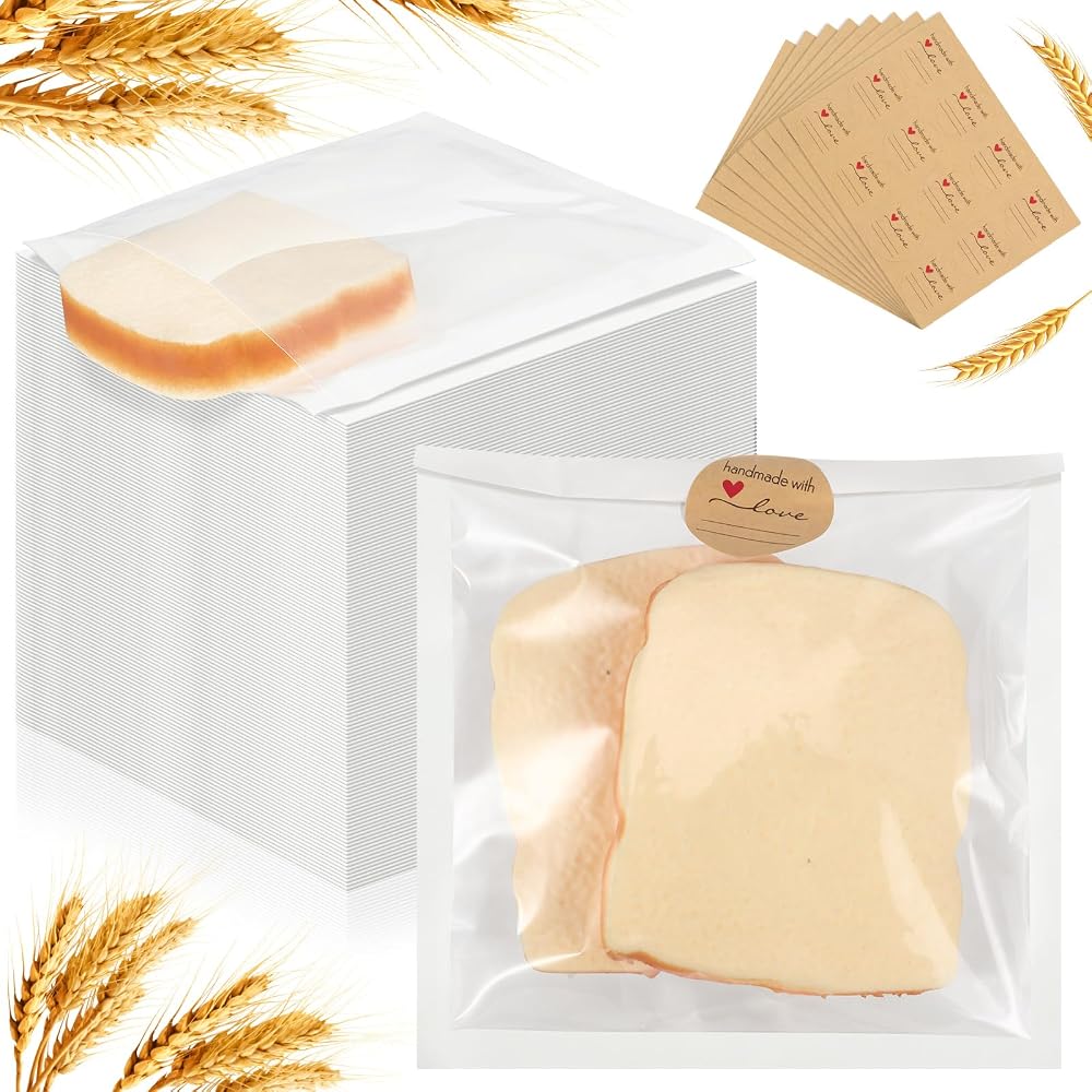 Outus 100 Pcs Cookie Packaging Bags with Seal, 7.1 x 7.5 Inch Bakery Pastry Bags with Window, Heat Sealable Grease Resistant Paper (White)
