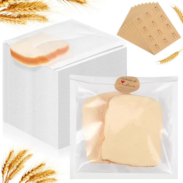 Outus 100 Pcs Cookie Packaging Bags with Seal, 7.1 x 7.5 Inch Bakery Pastry Bags with Window, Heat Sealable Grease Resistant Paper (White)