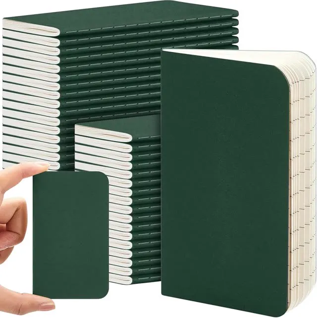 Outus 36 Pcs Pocket Notebook Mini Journal 2.5 x 4 inch Kraft Paper Mini Notepad Bulk Softcover Pocket Notepad Memo Diary (Green, Blank Cover)