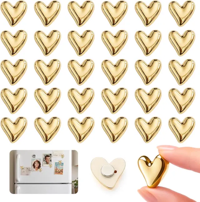 Outus 45 Pieces Gold Heart Whiteboard Magnets 2 cm Refrigerator Magnets Dry Board Mini Fridge Teacher Supplies for Home Offices