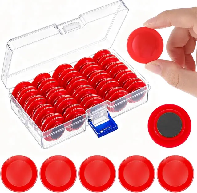 Outus 45 Pieces Red Round Whiteboard Magnets 3 cm Refrigerator Magnets Dry Board Mini Fridge Teacher Supplies for Home Offices