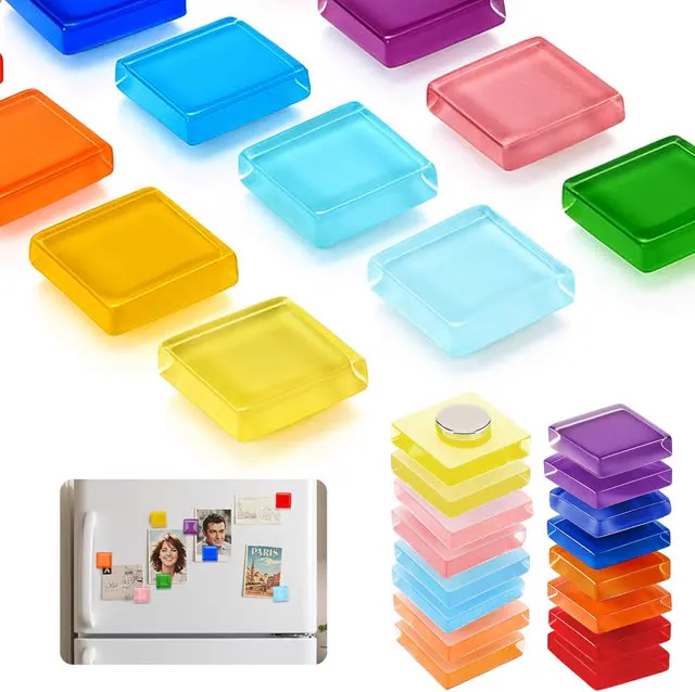 Outus 45 Pcs Mini Square Whiteboard Magnets 1.5 cm Glass Refrigerator Magnets Color Decorative Magnet Teacher Supplies for Whiteboard Office Kitchen Locker