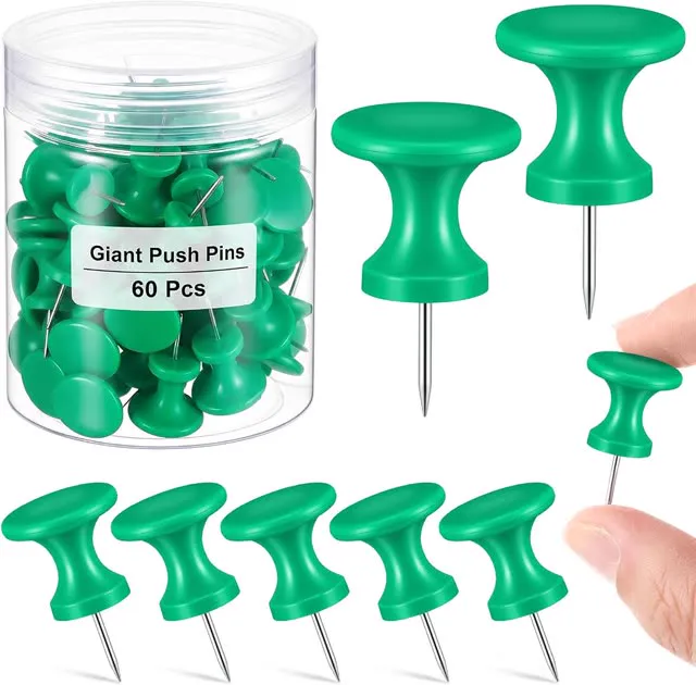 Outus 60 Pcs Giant Push Pins Jumbo Tacks 1/1.8inch Plastic Head for Cork Board Map Posters Decorations Gifts Office School Supplies (Green)